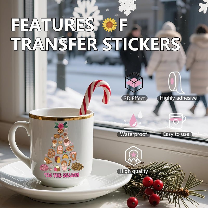 AFRITEE Christmas UV DTF Cup Wraps - 30 Cute Santa Claus Gingerbread Man UV DTF Sticker for 16 20 oz Tumbler, Christmas Tree Bow Snowflakes Cold Transfer Sticker DIY Glass Water Bottle Craft Decal Decoration - Image 4
